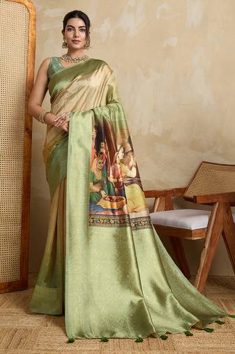 green soft silk blend saree with blouse