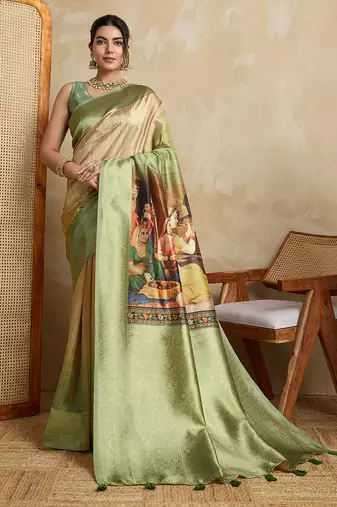 green soft silk blend saree with blouse