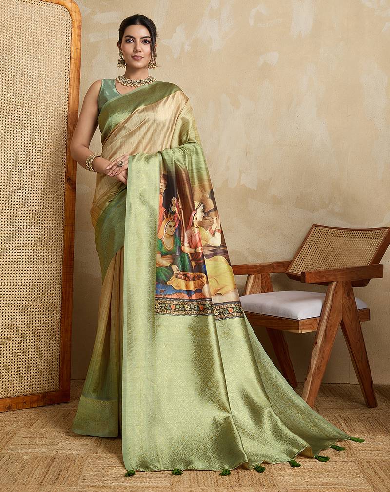green soft silk blend saree with blouse