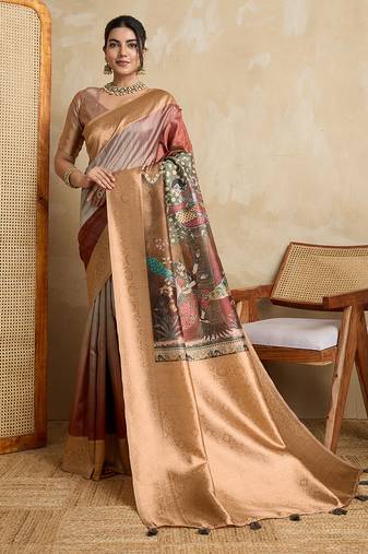 brown soft silk blend saree with blouse