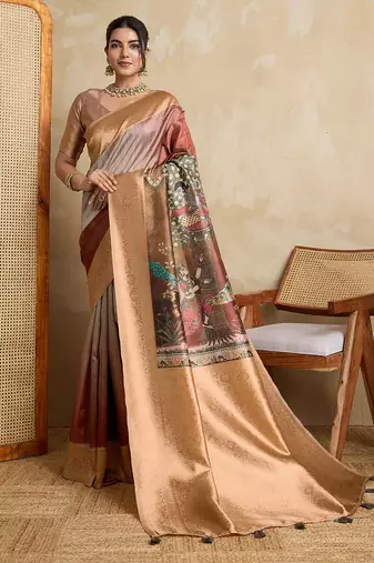 brown soft silk blend saree with blouse
