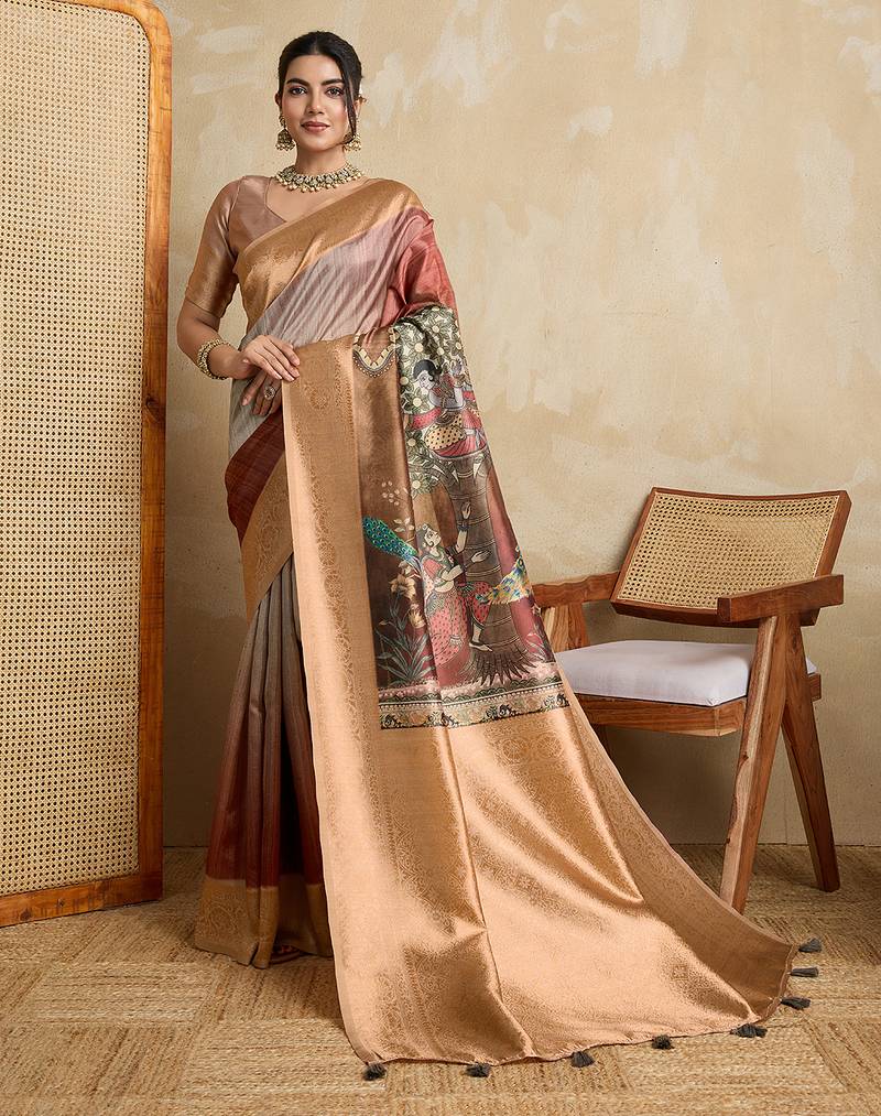 brown soft silk blend saree with blouse