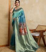 blue soft silk blend saree with blouse