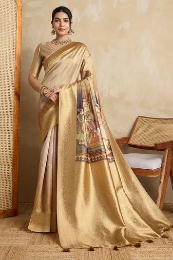 beige soft silk blend saree with blouse