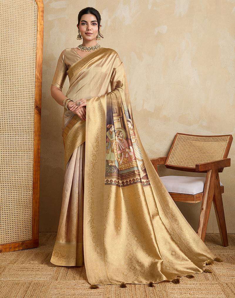 beige soft silk blend saree with blouse