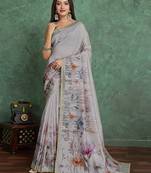 grey viscose digital print saree with rich pallu