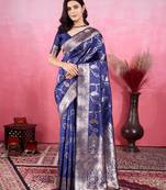 navy blue zari woven saree with blouse