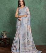grey viscose digital print saree with rich pallu