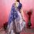 navy blue zari woven saree with blouse