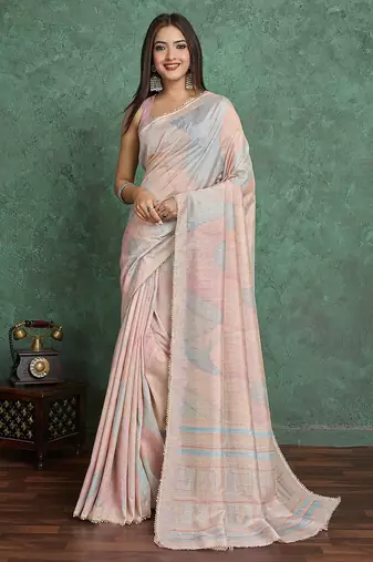 beige viscose digital print saree with rich pallu