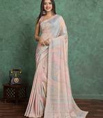 beige viscose digital print saree with rich pallu