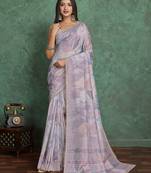 grey viscose digital print saree with rich pallu
