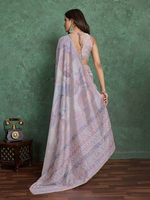 grey viscose digital print saree with rich pallu 3