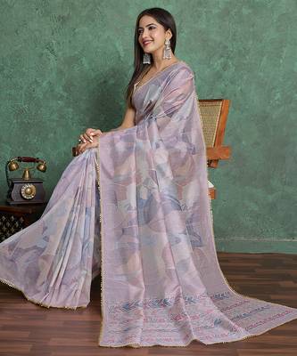 grey viscose digital print saree with rich pallu 4