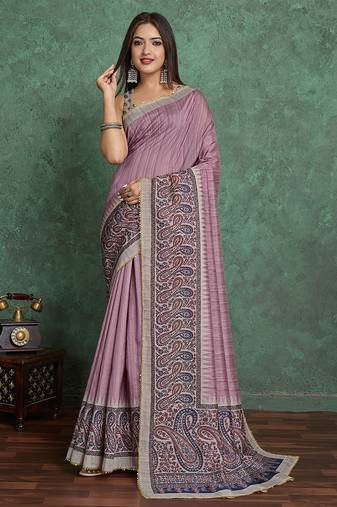 lavender viscose digital print saree with rich pallu