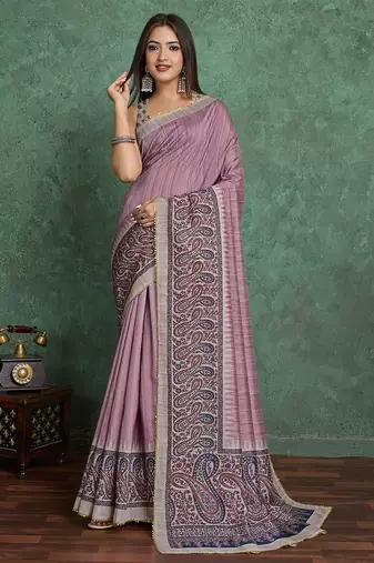 lavender viscose digital print saree with rich pallu