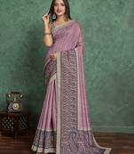 lavender viscose digital print saree with rich pallu
