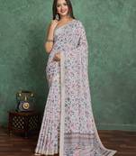 grey viscose digital print saree with rich pallu