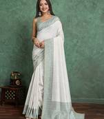 white viscose digital print saree with rich pallu