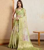 peach viscose digital print saree with rich pallu