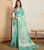 green viscose digital print saree with rich pallu