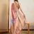peach viscose digital print saree with rich pallu