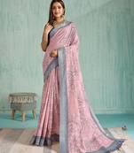 pink floral digital print silk blend saree with tassel
