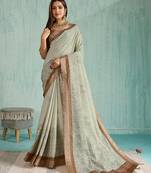 green floral digital print silk blend saree with tassel