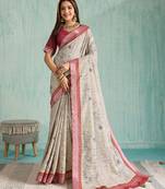 beige floral digital print silk blend saree