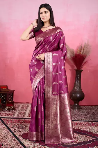 magenta zari woven all over motifs saree