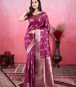 magenta zari woven all over motifs saree