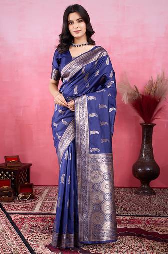 navy blue zari woven all over motifs saree