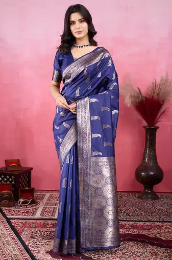 navy blue zari woven all over motifs saree