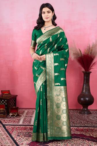 green zari woven all over motifs saree
