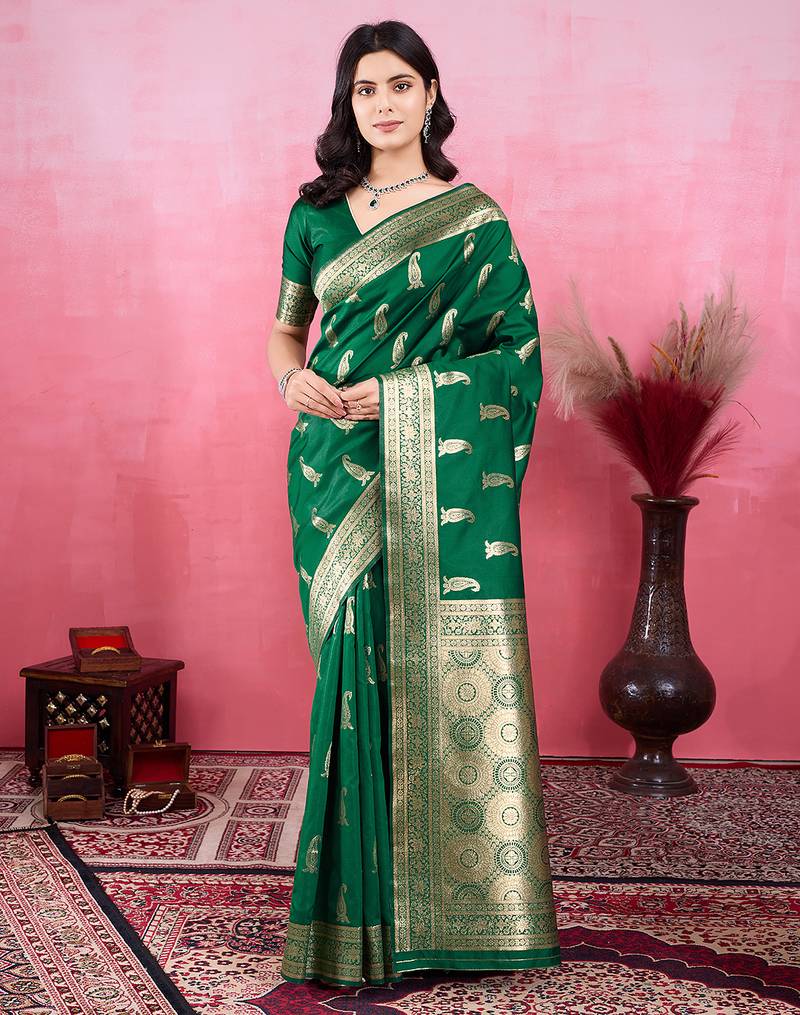 green zari woven all over motifs saree