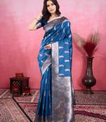 blue zari woven all over motifs saree