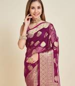 magenta soft organza intricate zari weaving saree