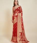 red soft organza intricate zari weaving saree