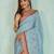 blue floral digital print silk blend saree with tassel