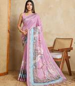 pink digital printed crackle silk blend saree