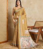 mustard digital printed crackle silk blend saree