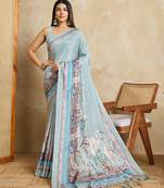 grey digital printed crackle silk blend saree