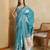blue digital printed crackle silk blend saree