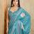 blue digital printed crackle silk blend saree