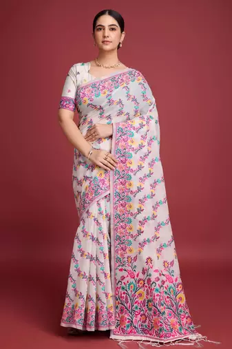 pink heavy jacquard saree with weaving pallu