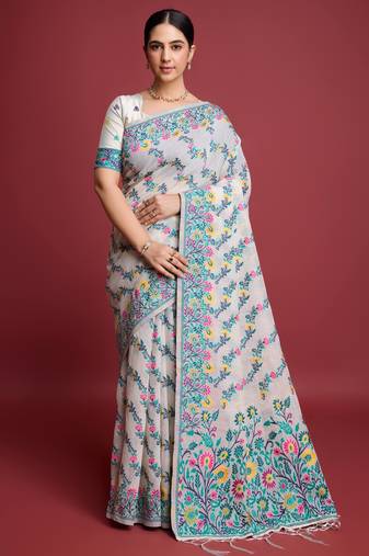 green heavy jacquard saree with weaving pallu