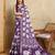 purple silk blend elephant print saree with jacquard zari border