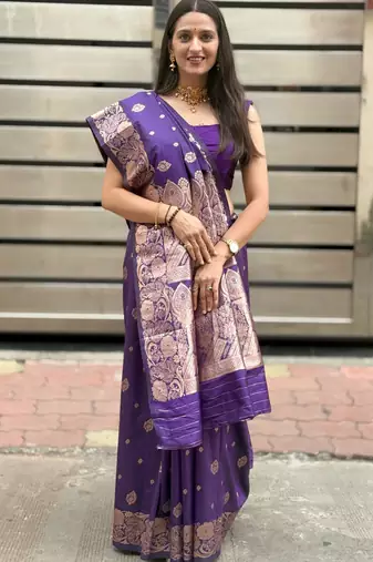 purple banarasi silk blend intricate self weave saree