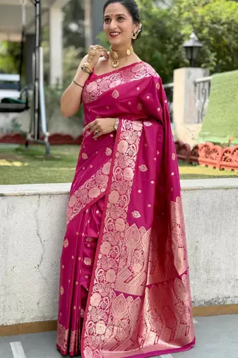 pink banarasi silk blend intricate self weave saree