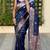 navy blue banarasi silk blend intricate self weave saree